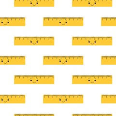 Cute seamless pattern with cute yellow rulers. Vector illustration. Happy cartoon character