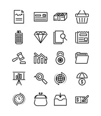 shopping, finance and economy icon set, line style