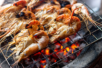 Grilled shrimp on charcoal stove