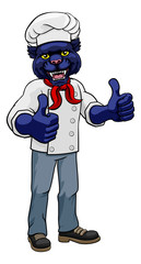 A panther chef mascot cartoon character giving a double thumbs up