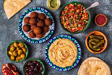 Falafel and hummus - traditional dish of Israeli and Middle Eastern cuisine