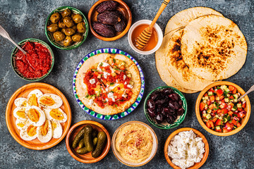 Traditional dishes of Israeli and Middle Eastern cuisine