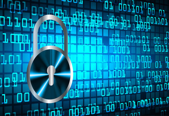 Closed Padlock on digital background, cyber security
