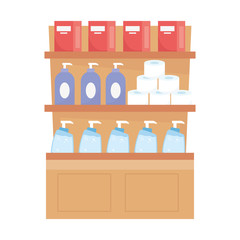 Isolated shopping shelf with products vector design