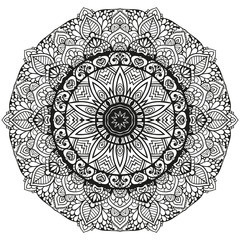 Black and white mandala vector isolated on white. Vector hand drawn circular decorative element.