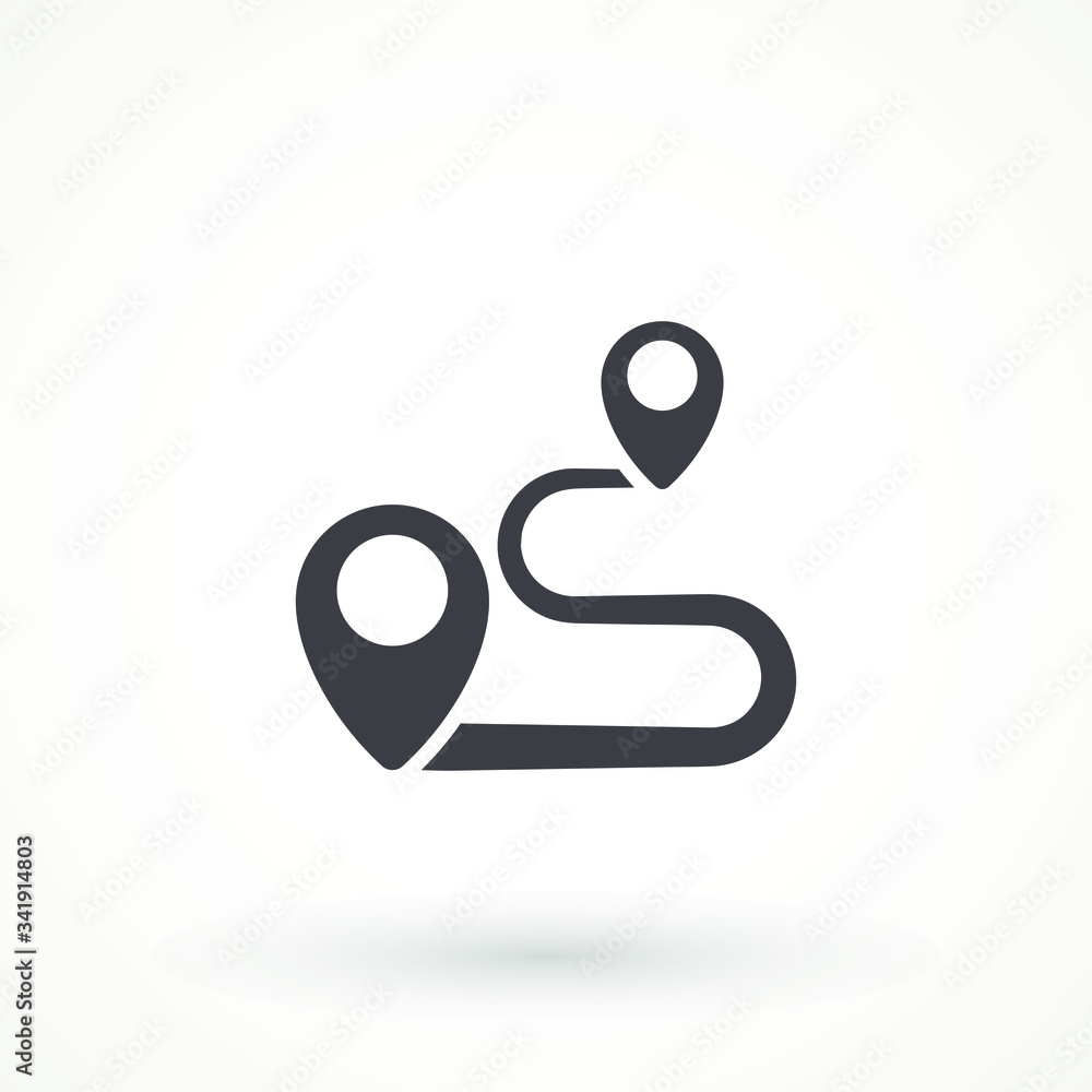Aufkleber navigation vector icon. gps navigation . distance travelling roadway route location icon, two map pi