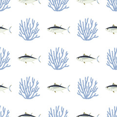 Fototapeta premium Tuna. Commercial Fish species. Colored Vector
