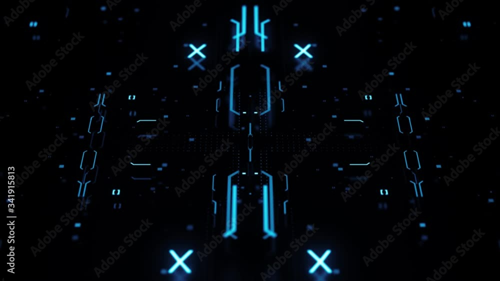 Poster blue 3d render abstract complex technology background with a lot of graphic elements. rich details w