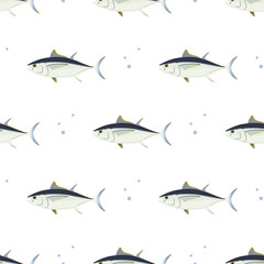 Tuna. Commercial Fish species. Colored Vector
