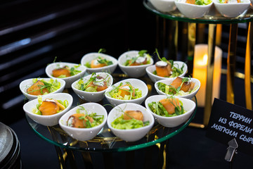 A bowl of food on a table