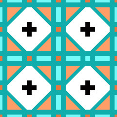 Obraz premium Geometric ornament of rhombuses and triangles in the native American style. Seamless vector pattern for web, print, textile, wallpaper, card, wrapping paper and background