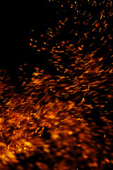 flame of fire with sparks on a black background