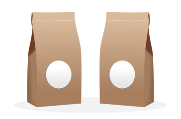 Brown craft paper bag packaging template isolated on white background. Packaging template mockup collection. Stand-up pouch Half Side view package.
