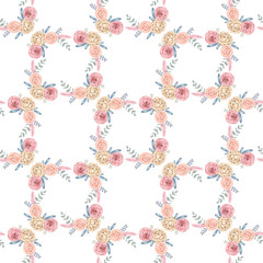 Seamless floral background. Digital watercolor pattern with climbing roses. Shabby chic style.