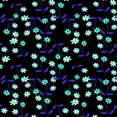 Watercolor seamless pattern with flowers and leaves. Vintage floral pattern. Flower seamless pattern. Botanical art. Floral botanical collection. Wedding floral set. Watercolor botanical design