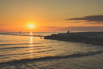 Sunrise over the sea, close to Ravenna, Italy.