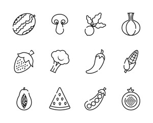 watermelon, fruits and vegetables icon set, line style