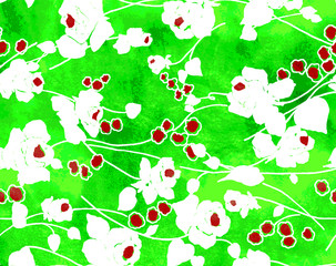 Watercolor seamless pattern with flowers and leaves. Vintage floral pattern. Flower seamless pattern. Botanical art. Floral botanical collection. Wedding floral set. Watercolor botanical design