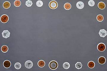 Grey flat lay on toy Bristish money.