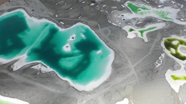 Aerial view of beautiful nature landscape view of Emerald Salt Lake in Qinghai China