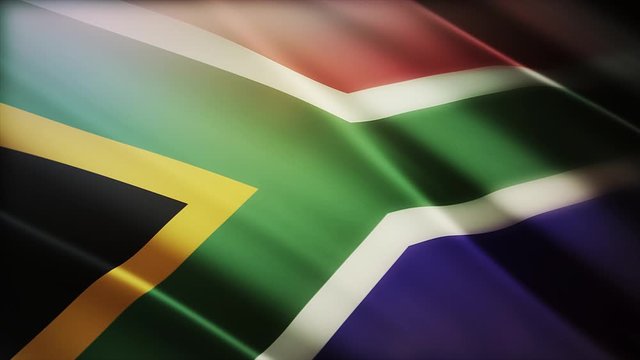 4k South Africa National flag slow waving with visible wrinkles in South African wind blue sky seamless loop background.A fully digital rendering;animation loops at 40 seconds;smooth texture.