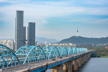 Han River scenery in Seoul on a clear day without fine dust