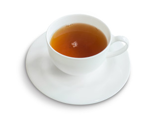 Cup of hot tea. Isolated on white background.