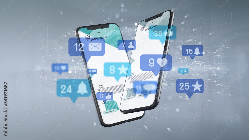Poster social network notifications - 3d rendering