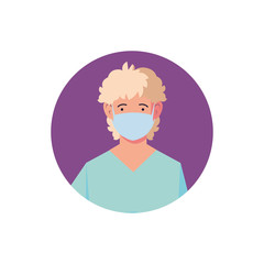 man doctor with medical face mask, medical staff on white background