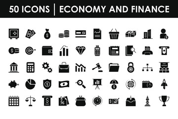 economy and finance icon set, silhouette style
