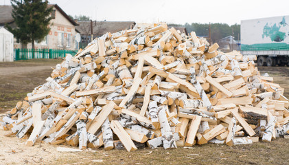 drovnitsa with firewood for heating the furnace. forest.