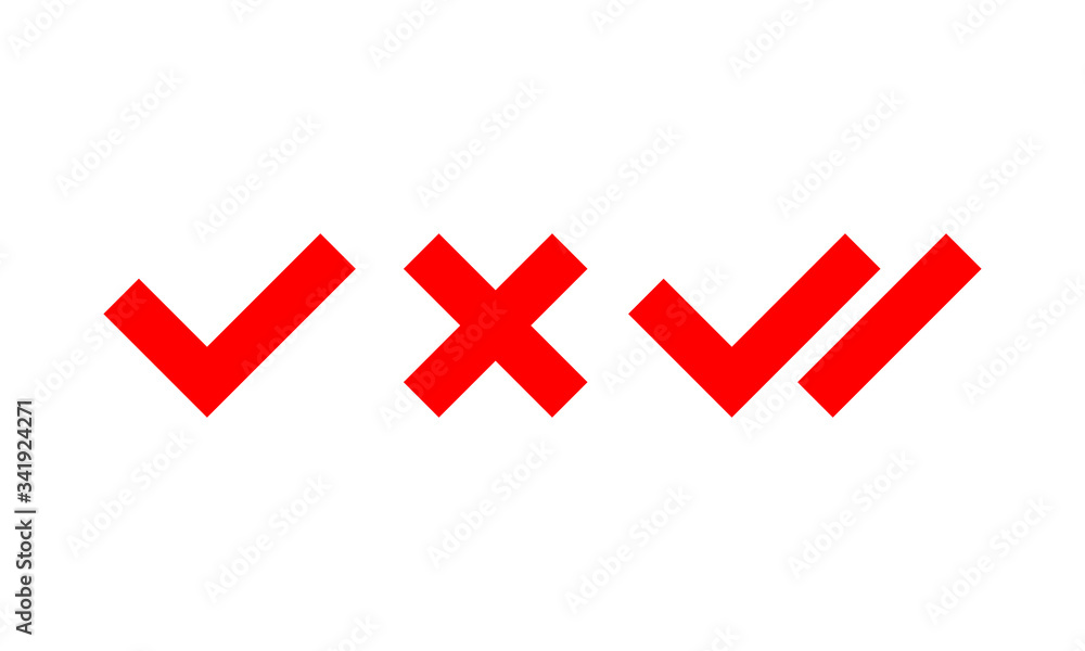 Poster checkmark double right symbol icon set, wrong symbol on isolated white background. eps 10 vector.