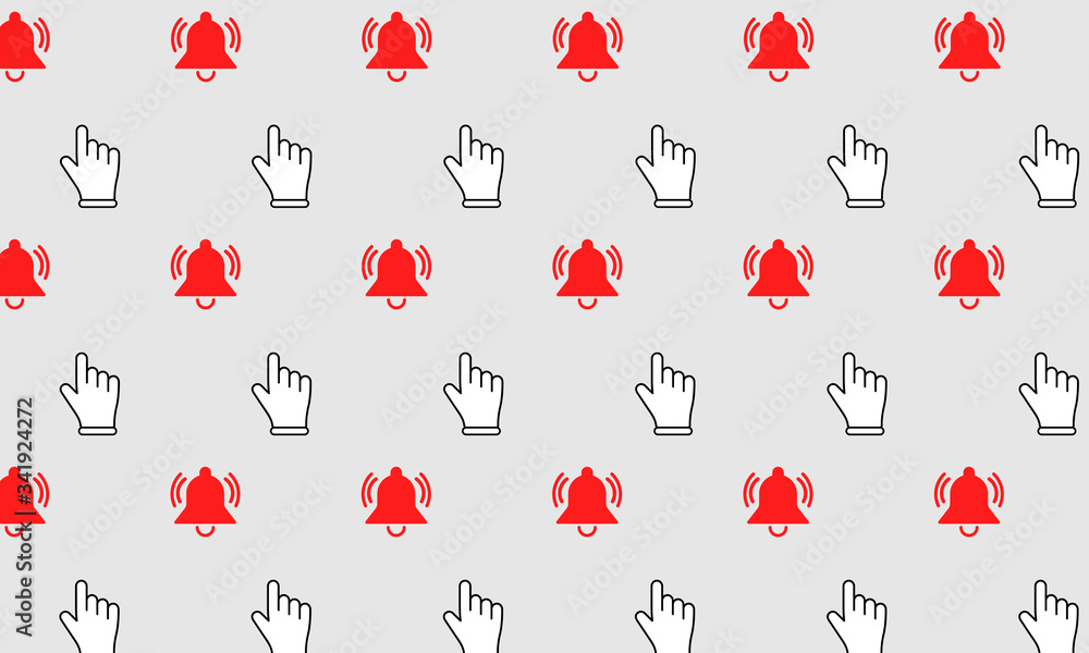 Poster notification bellwith mouse pointer icon flat background in modern colour design concept on isolated