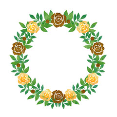 バラと葉っぱ_水彩_丸フレーム