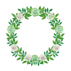 バラと葉っぱ_水彩_丸フレーム