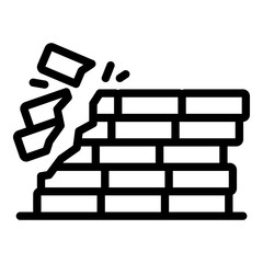 Demolition brick wall icon. Outline demolition brick wall vector icon for web design isolated on white background