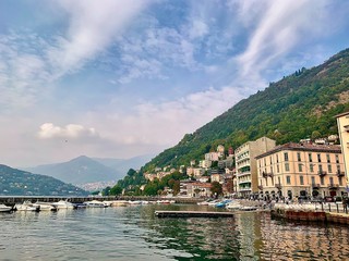 Como Lake in Italy, Lombardia. Mountains and clouds. Amateur photography