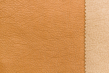 Golden leather samples for the manufacture of furniture and various products laid out in the form of a frame with a place for text. Different skin samples. Materials for the leather industry. Flat Lay