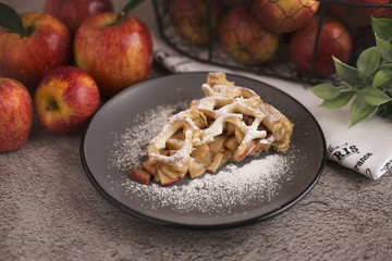  A slice of apple pie on a plate