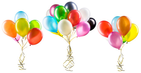 Set of multicolored helium balloons. Element of decorations for party.