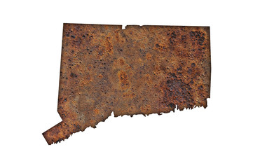 Karte von Connecticut auf rostigem Metall