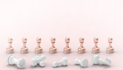 Leadership Chess of pawn Creative and business Concept. Management Concepts on Red Background - 3d rendering