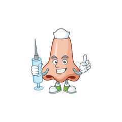 Friendly Nurse nose mascot design style using syringe