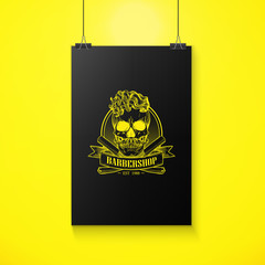 Barbershop logo, angry sticker with skull
