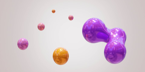 Abstrac violet and orange 3d background of spheres 3D illustration rendering