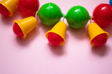 children's colorful rattle, baby stroller toy, close-up