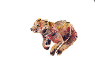Naklejka premium running brown bear. can be used for illustrations, cards, calendars, printing on fabric, t-shirt