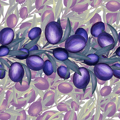 Seamless olive pattern, purple and blue striped olive design. Scrapbooking paper, fabric design for kitchen.