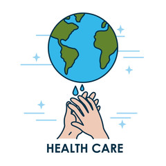 health care concept, earth planet and handwashing