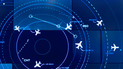 Simulation screen showing various flights for transportation and passengers.